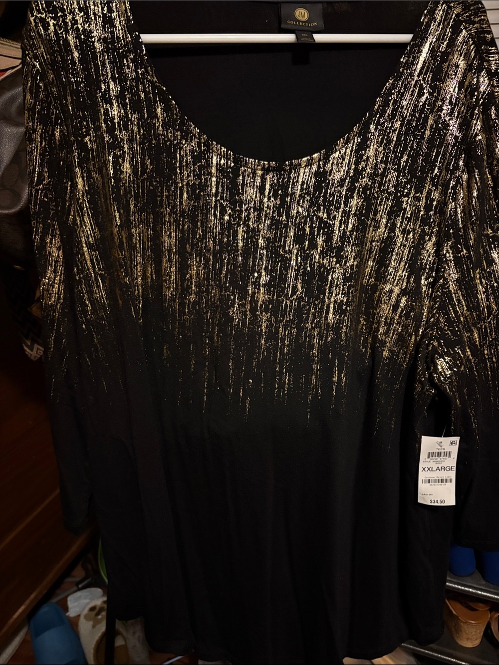 JM Collection Black Top with Gold Logo Detail